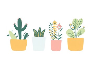 Simple flat vector illustration of colorful flowers in vase white background minimalistic style colorful design