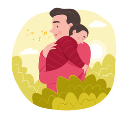 Father Singing a Lullaby Song for His Baby for Family Concept Illustration
