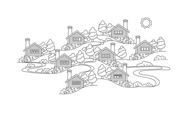 Hand drawn sketch of a house. Vector art, coloring book.