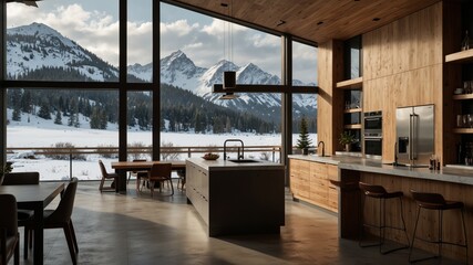 Fototapeta premium Minimalist Modern Kitchen in the Mountains