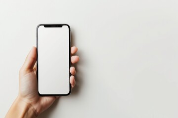 Hand Holding Smartphone with Blank White Screen for Mockups and Design Templates