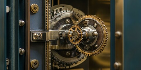 A close-up of a safe's intricate gears and mechanisms.