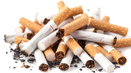pile of cigarettes on white background. generative ai