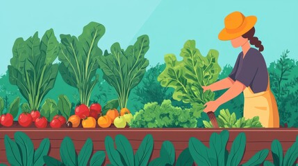 Woman Harvesting Vegetables in a Garden