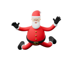 3D character of Christmas Santa Claus falling from a height. Isolated on a white background.