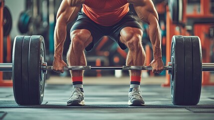 A man is lifting a barbell in a gym