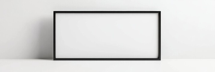 A glossy black rectangular frame with a blank space inside, standing on a clean white background