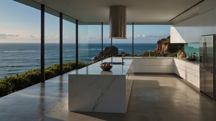 Fototapeta premium Minimalist Modern Kitchen on a Cliffside