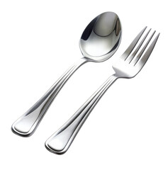 stainless spoon and fork isolated on transparent background