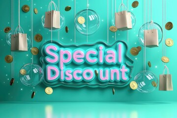 Colorful 'Special Discount' sign with decorative elements for sale or promotion concept