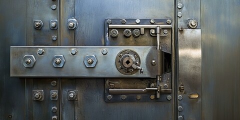 Metal door with a large, complex lock.
