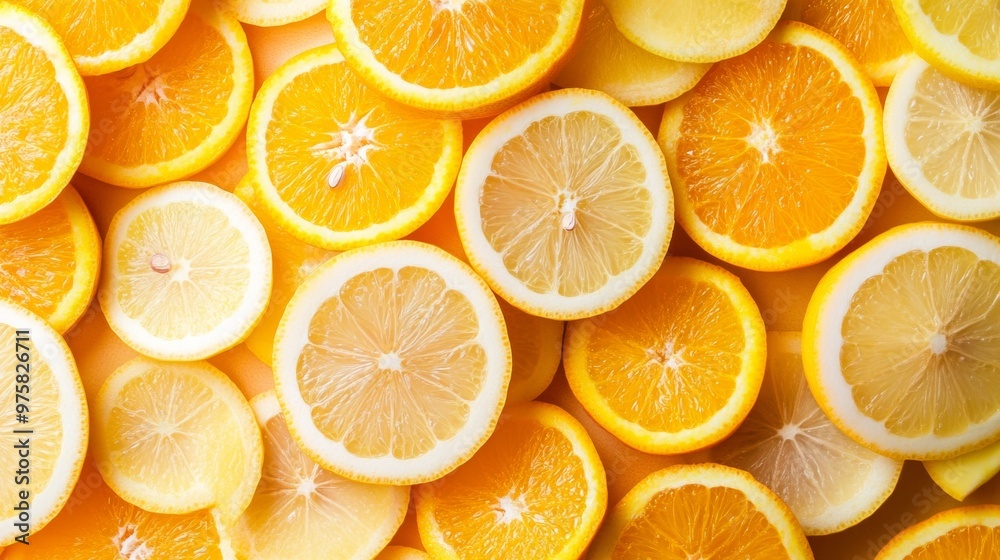 Poster Sliced Oranges and Lemons Creating a Colorful Vitamin C Background
