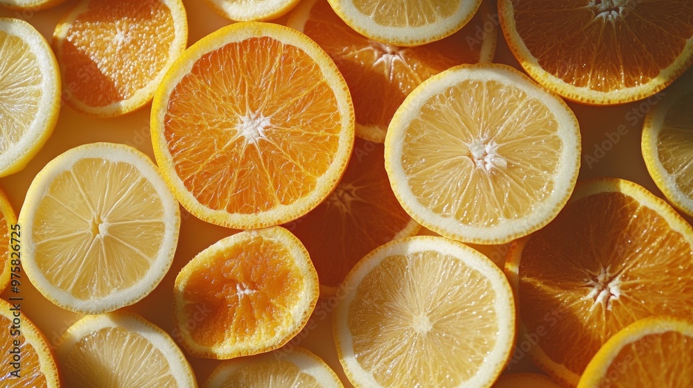 Aufkleber Sliced Oranges and Lemons Creating a Colorful Vitamin C Background
