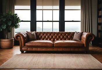 Fototapeta premium Retro vintage brown leather couch