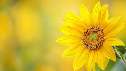 Obraz premium A sunflower with a yellow head and a green stem in the foreground, while the background softly blurs