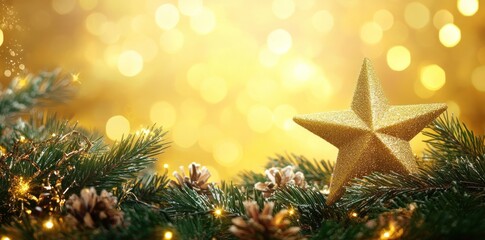 Golden Christmas Star and Lights