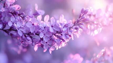 Fototapeta premium A tight shot of a purplish bloom on a branch against a softly blurred backdrop of nearby purplish flowers