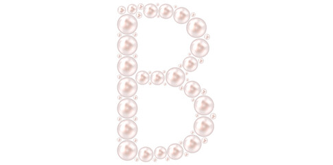 Pearl Alphabet Letter B Luxury Text Design Vector Illustration, Capital Pearl Letter B On White Background.	