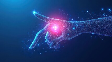 Abstract Hand Reaching Out with Glowing Lines