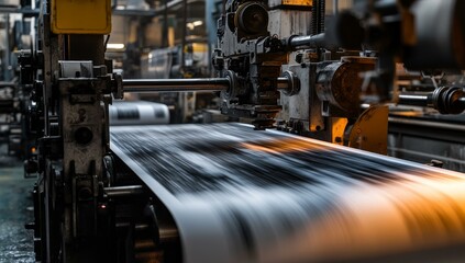 Industrial machinery with paper moving through it.