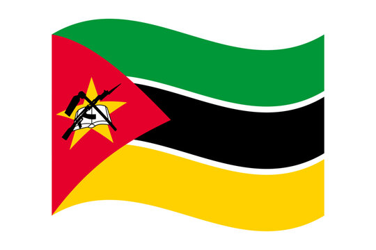 recommend clip art: Wavy flag of Mozambique, isolated on a transparent background. Flag of the Republic of Mozambique. Vector illustration