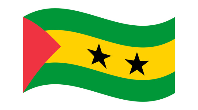 Wavy flag of Sao Tome and Principe, isolated on a transparent background. Flag of the Democratic Republic of Sao Tome and Principe. Vector illustration