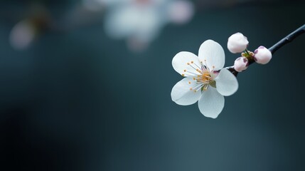  A flower in focus on a branch against a blurred background