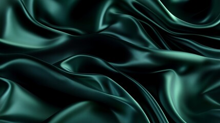 Fototapeta premium A luxurious 3D render of deep emerald green silk drapery, folded intricately to create an abstract background with flowing waves and smooth textures.