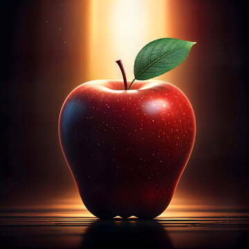 Juicy red apple with dramatic spotlight lighting