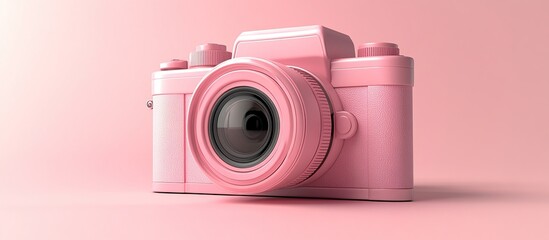 3d Pink Vintage Camera on a Pastel Background. Cute Camera Ui Icon, Pink Frosted Glass Plastic Style. Generate Ai Image