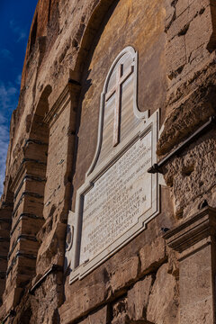 Marble plaque written in Latin and placed at The Colosseum