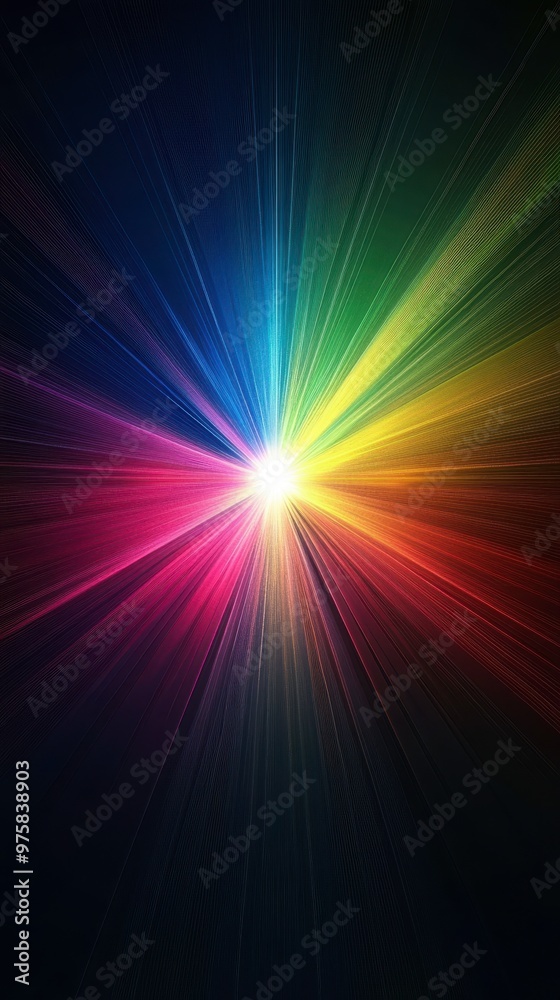 Poster Understanding the Diffraction of Light With Vibrant Colors Radiating From a Central Point at Dusk