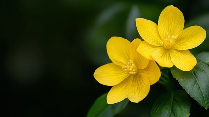 Obraz premium A few yellow flowers atop a lush, green forest, heavily adorned with leaves