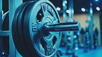 A weight bar with a silver barbell on it