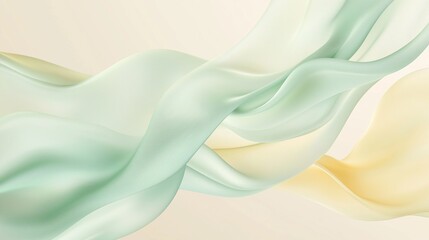 A calming abstract design featuring silky waves in soft mint green and pale yellow