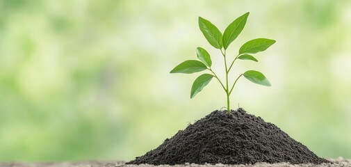 A small green plant emerging from fertile soil, symbolizing growth, renewal, and environmental awareness in a natural setting.