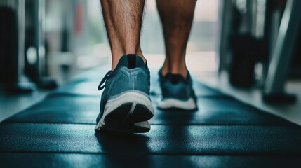 A man is walking on a treadmill in a gym