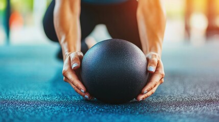 Naklejka premium A woman is holding a black ball in her hands