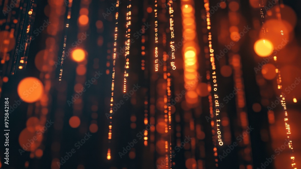 Poster Digital Binary Code Illuminated by Vibrant Orange Lights in a Minimalist Setting