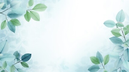 Obraz premium An array of lush spring leaves with a soft blue area in the middle, creating a calming backdrop perfect for inspirational text