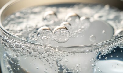 Close-up of tablet in water, effervescent bubbles forming