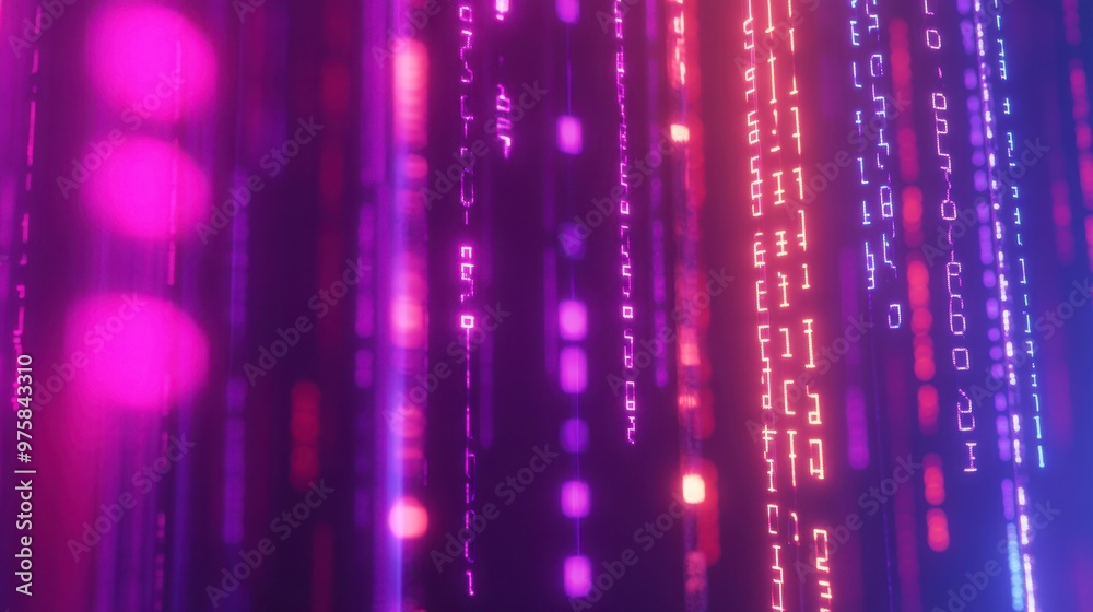 Aufkleber colorful binary code suspended in the air illuminated by vibrant neon lights in a minimalist setting