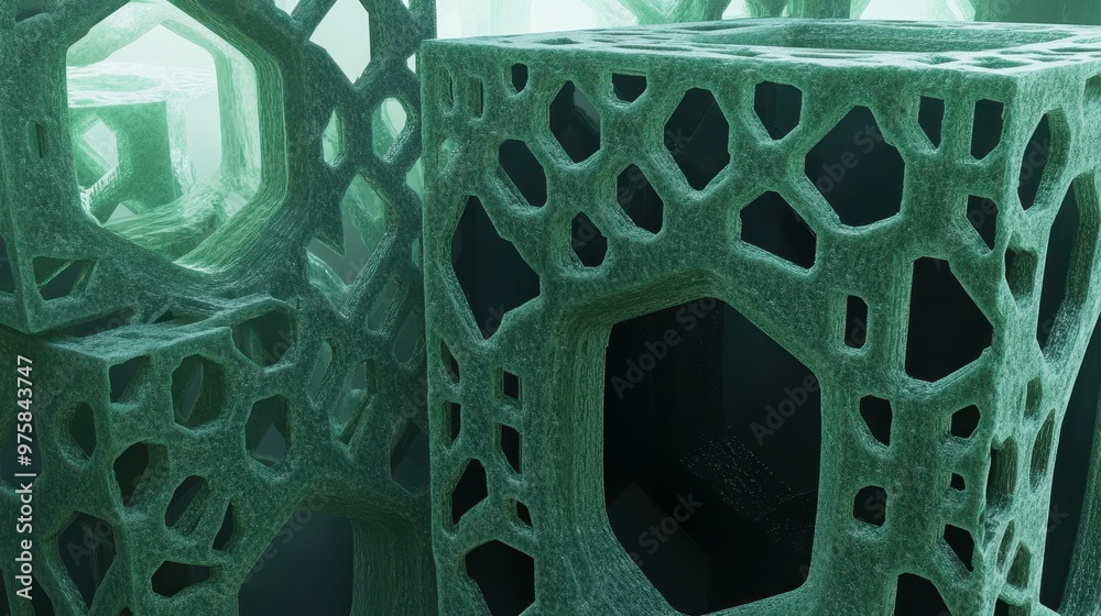 Aufkleber Intricate Green Lattice Structures Illuminated by Soft Light in a Dark Setting