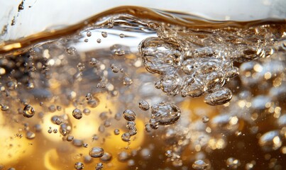 Dissolving tablet releasing tiny bubbles in water, close-up shot