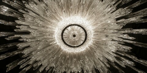 A crystal chandelier with a circular center.