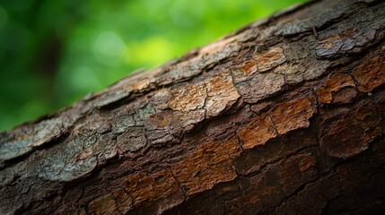 Obraz premium A tight shot of tree bark with trees in the background softly focused