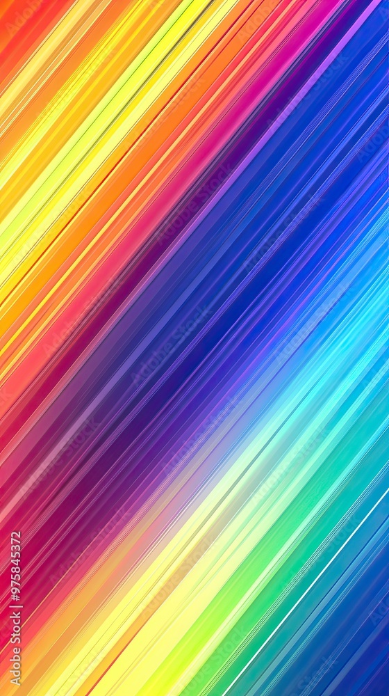 Poster vibrant diagonal stripes of color blending from warm tones to cool shades in a psychedelic design