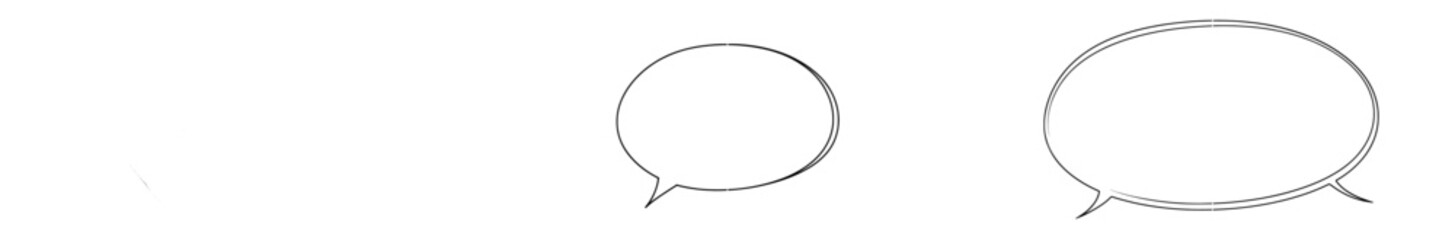 One line drawing of a speech bubble, modern minimalist linear illustration in black and white