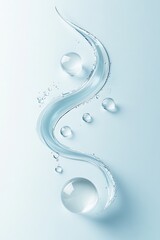 Elegant cosmetic product poster featuring water droplets and bubbles against a soft blue background in a minimalist design
