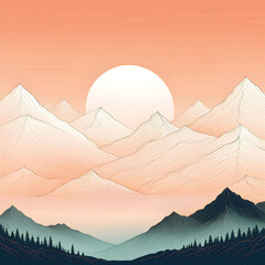 Pastel Mountain Peaks with Warm Sunset Glow